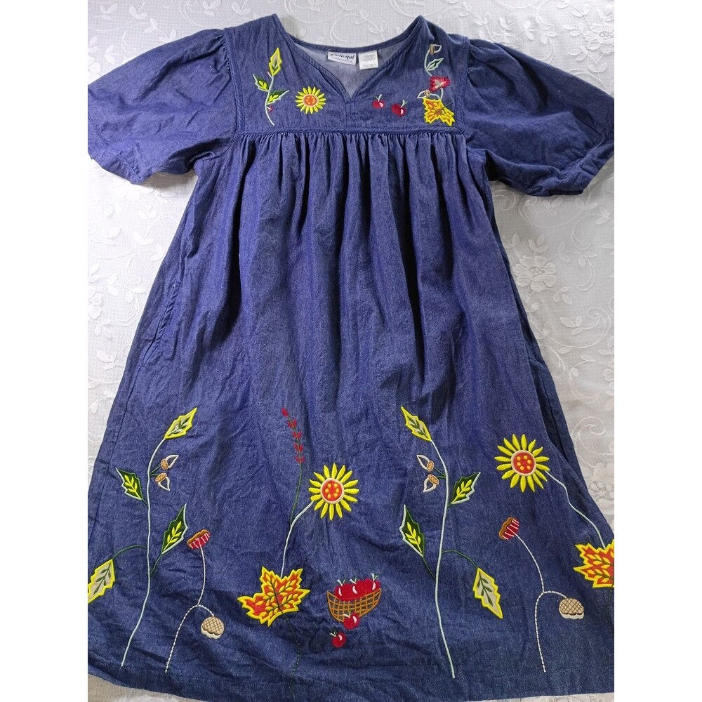 National Denim House Dress MuuMuu 1X Fall Themed With Pockets